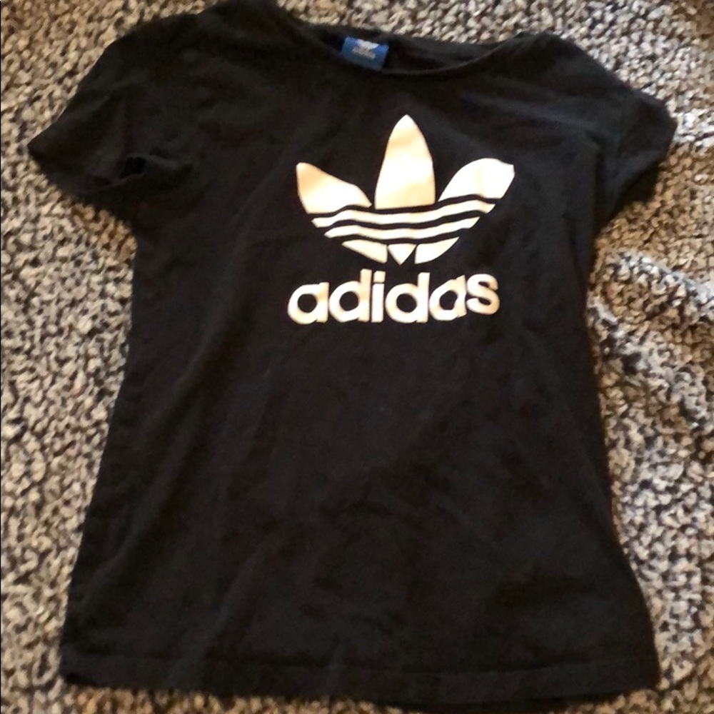 Small Black Adidas Shirt With White Logo